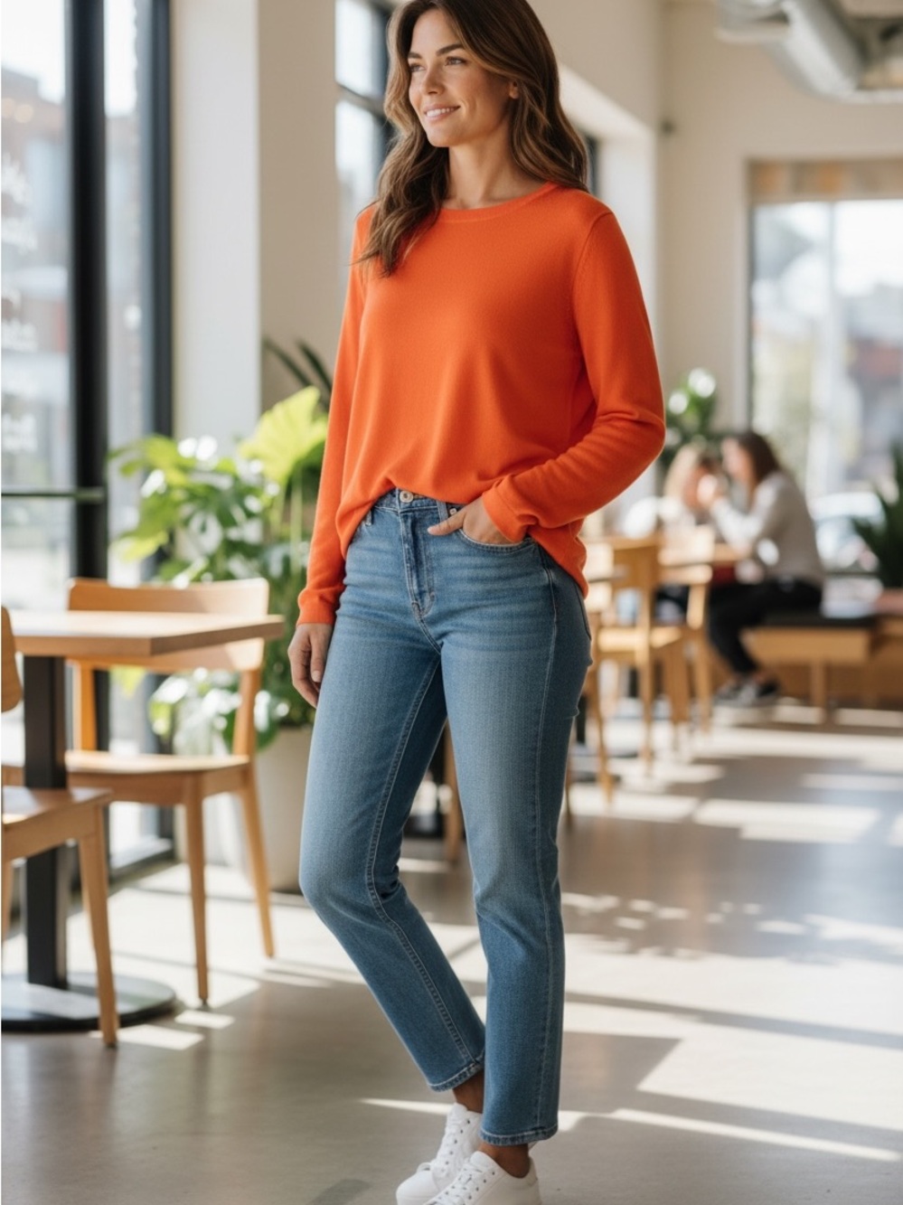 Talbots Orange Viscose Blend Bell Sleeves Back Button Up Sweater Size M